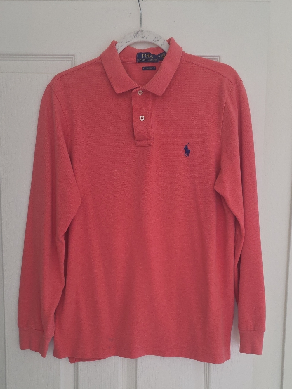 Polo by Ralph Lauren Long-Sleeve Polo Shirt - Coral with Navy Pony